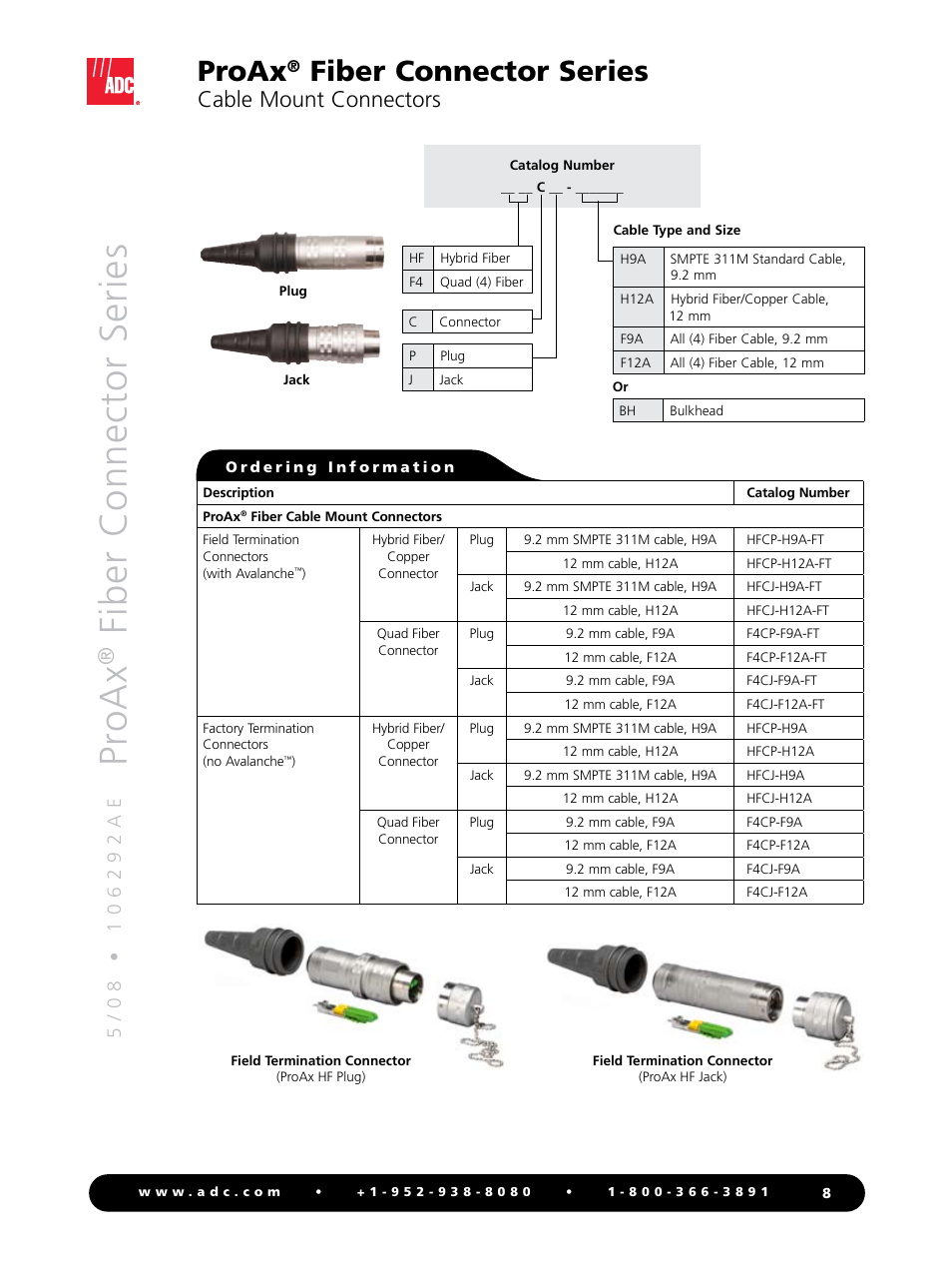 Pr oax, Fiber connector series, Proax | Cable mount connectors | ADC Triaxial Camera Connectors ProAx User Manual | Page 8 / 16