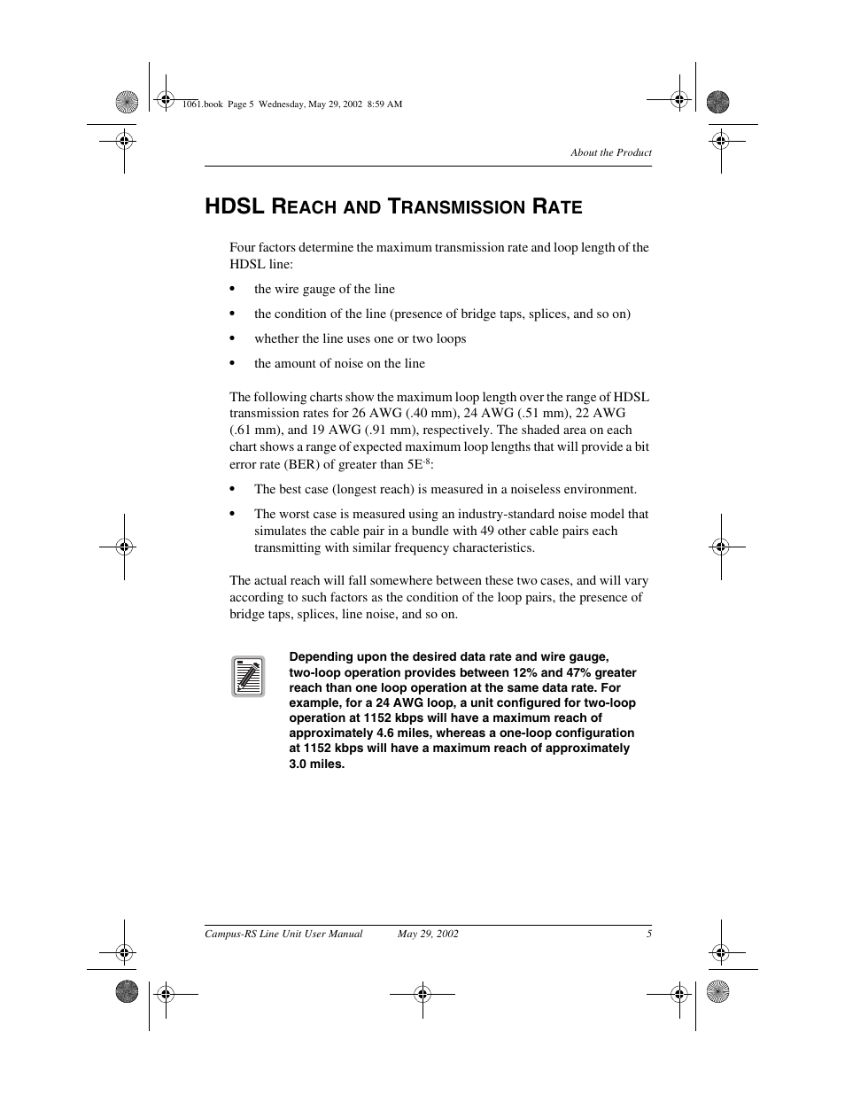 Hdsl reach and transmission rate, Hdsl r | ADC Campus RS Destop Unit User Manual | Page 13 / 32