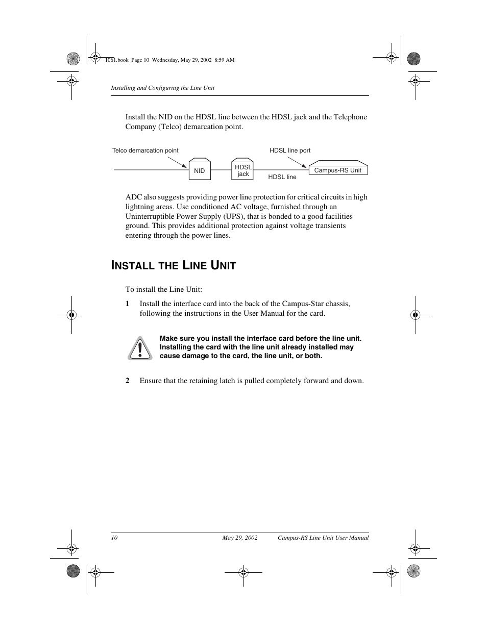 Install the line unit, Nstall | ADC Campus RS Destop Unit User Manual | Page 18 / 32