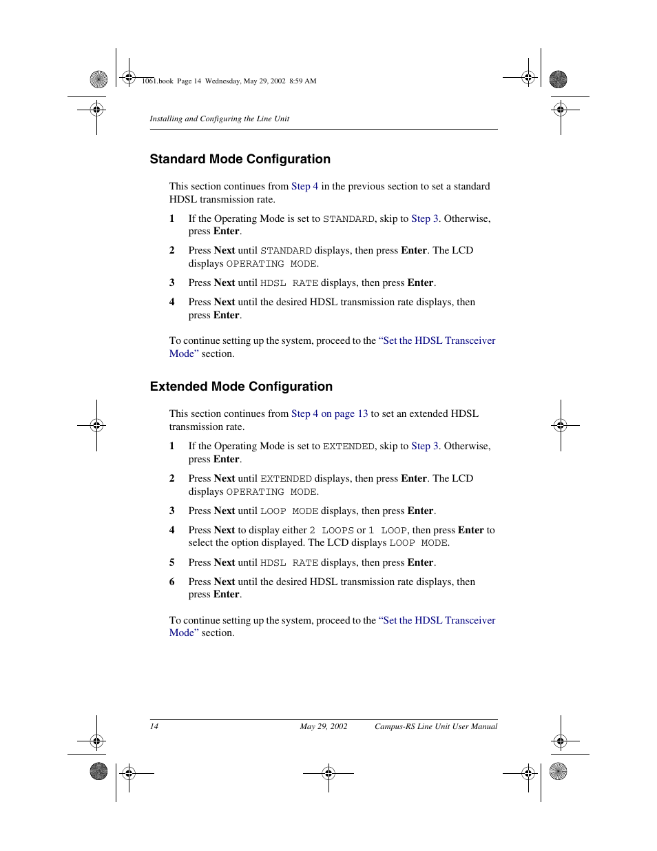Standard mode configuration, Extended mode configuration | ADC Campus RS Destop Unit User Manual | Page 22 / 32