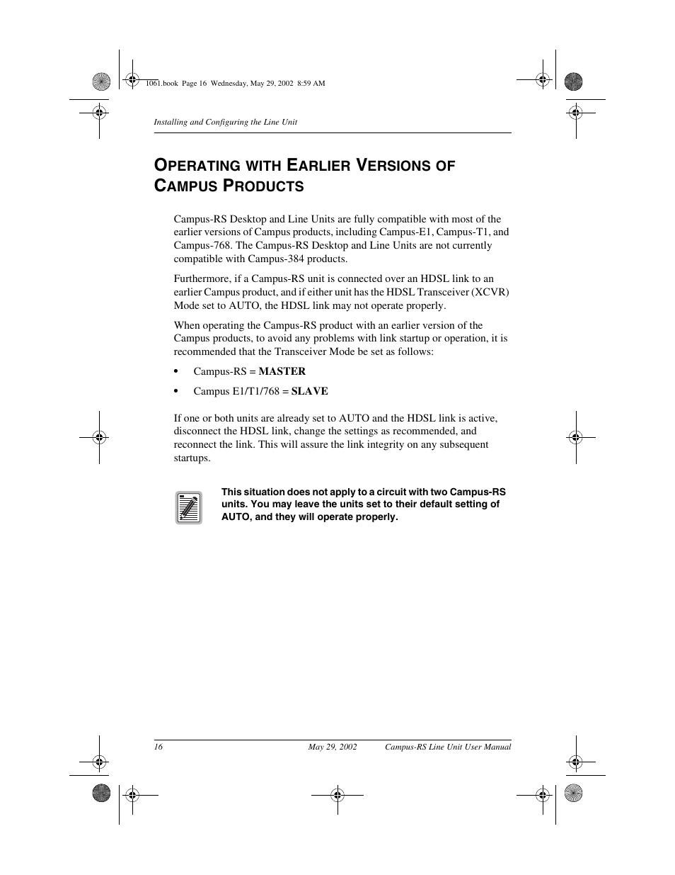 Operating with earlier versions of campus products | ADC Campus RS Destop Unit User Manual | Page 24 / 32
