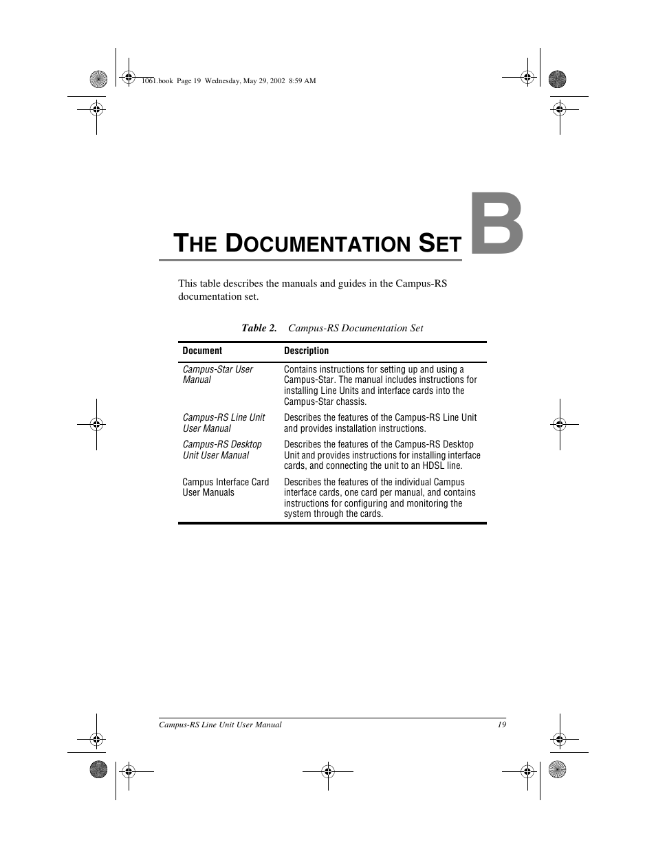 The documentation set, Appendix b: the documentation set, Ocumentation | ADC Campus RS Destop Unit User Manual | Page 27 / 32