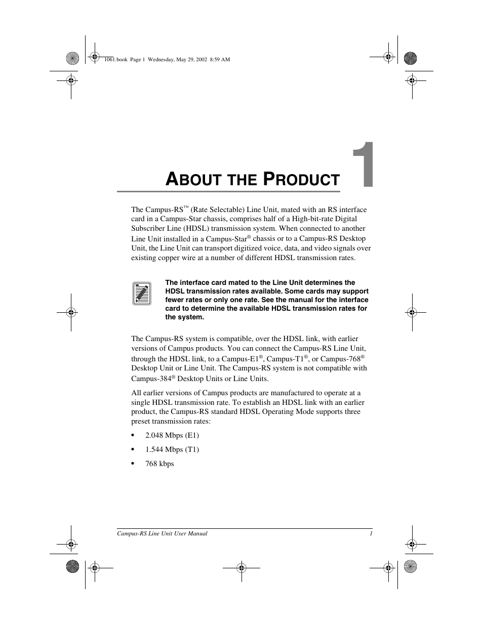 Chapter 1: about the product, Bout, Roduct | ADC Campus RS Destop Unit User Manual | Page 9 / 32