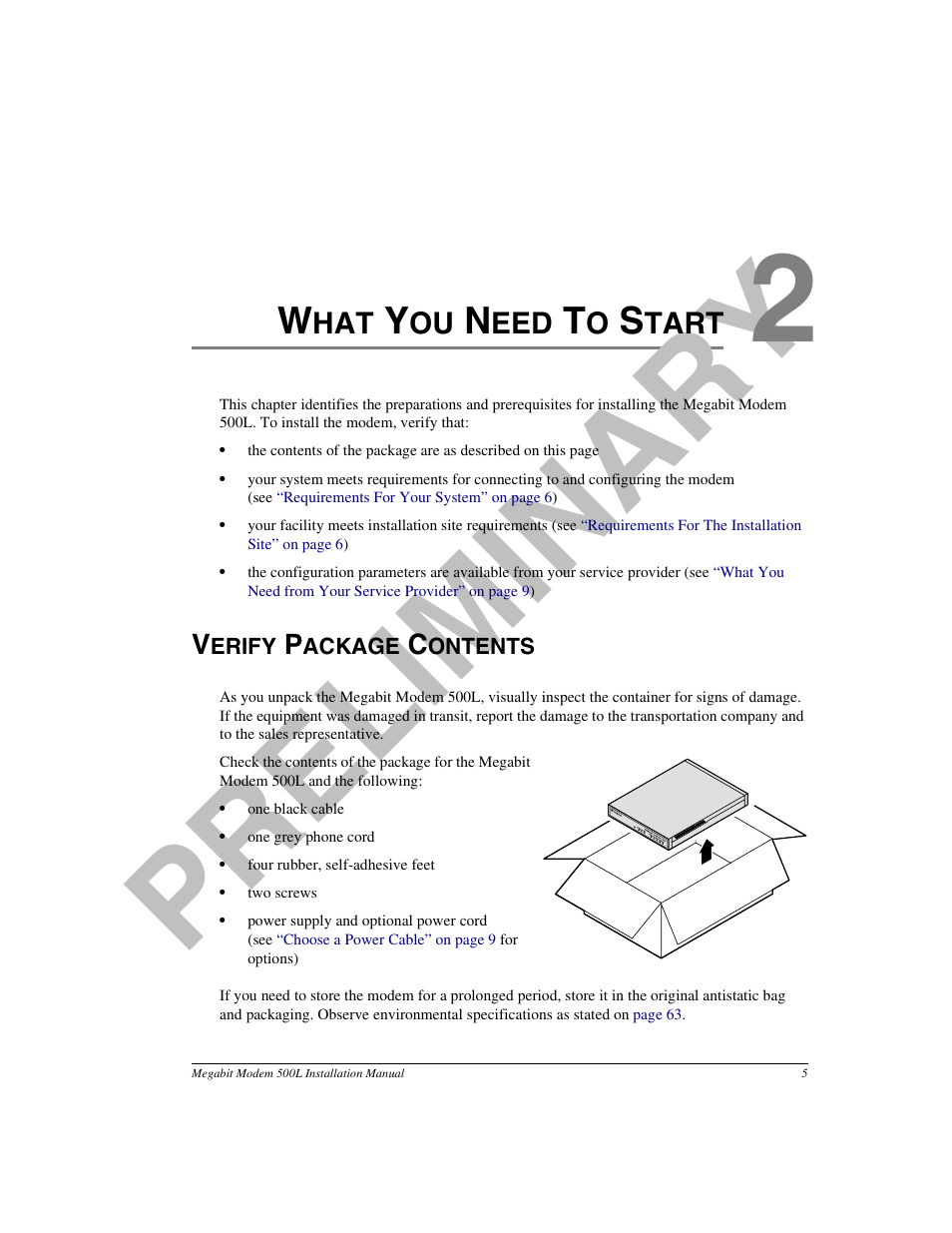 What you need to start, Verify package contents, Chapter 2: what you need to start | Pr el im in a ry | ADC 500L User Manual | Page 13 / 98