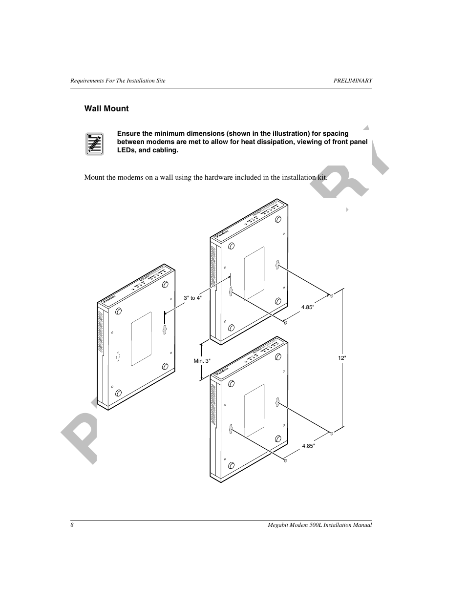 Wall mount, Pr el im in a ry | ADC 500L User Manual | Page 16 / 98