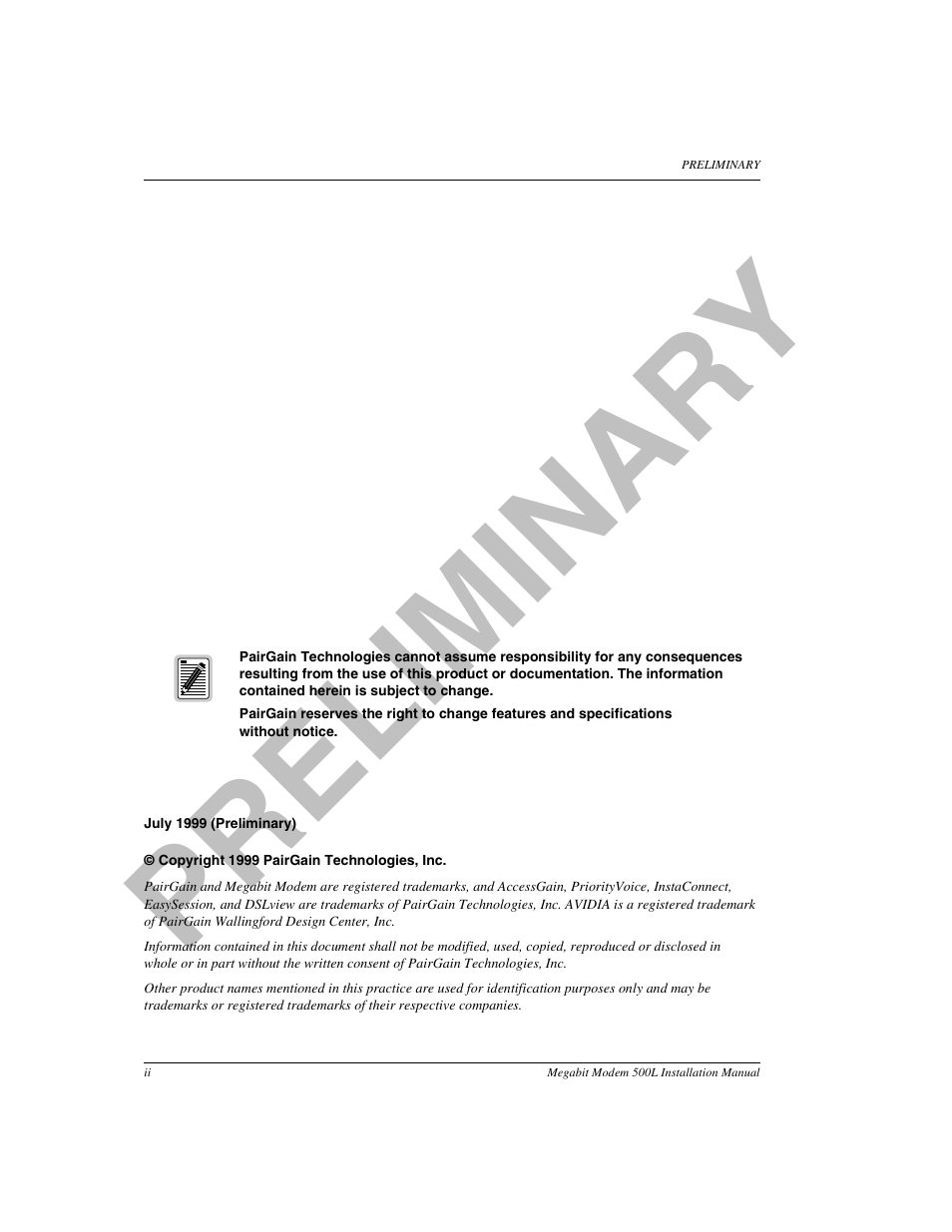 Pr el im in a ry | ADC 500L User Manual | Page 2 / 98