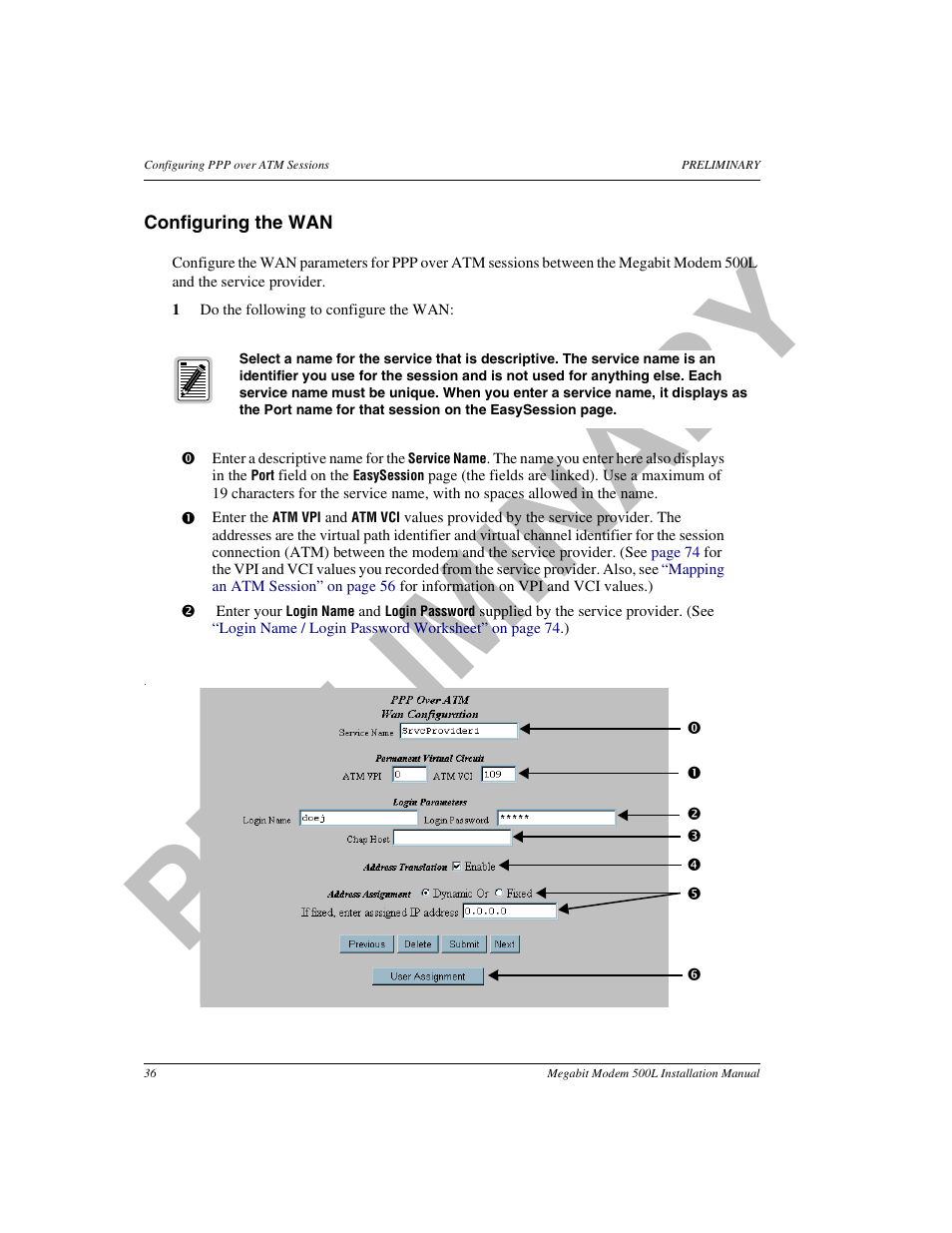 Configuring the wan, Pr el im in a ry | ADC 500L User Manual | Page 44 / 98