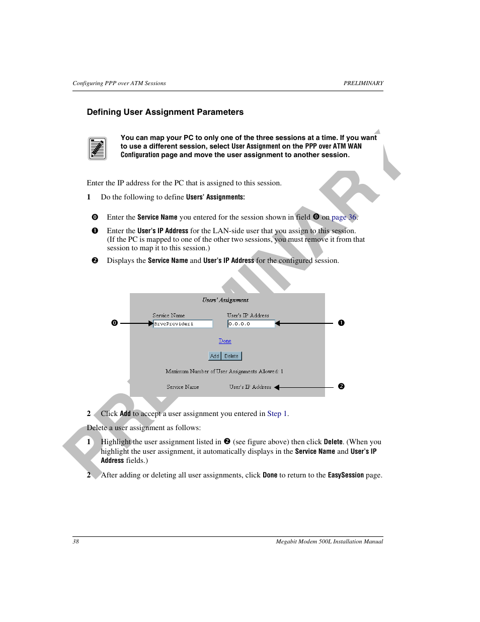 Defining user assignment parameters, Pr el im in a ry | ADC 500L User Manual | Page 46 / 98