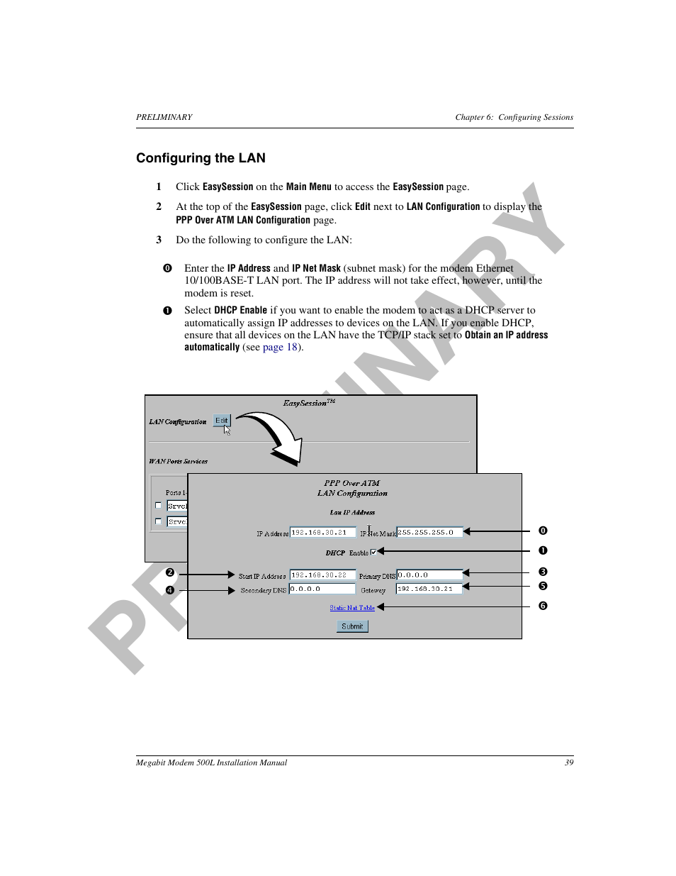 Configuring the lan, Pr el im in a ry | ADC 500L User Manual | Page 47 / 98