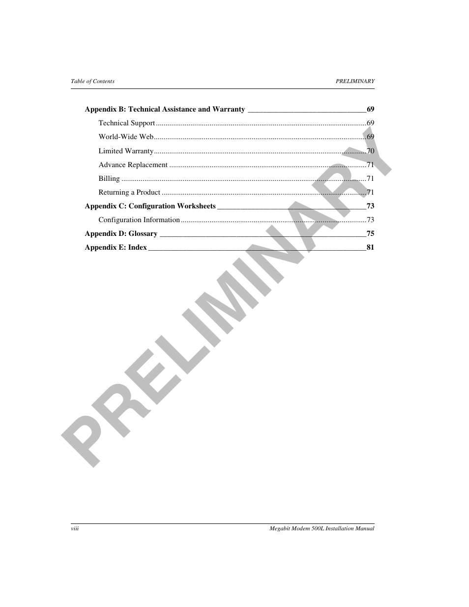 Pr el im in a ry | ADC 500L User Manual | Page 8 / 98