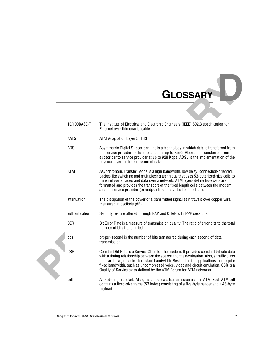 Glossary, Appendix d: glossary, Pr el im in a ry | ADC 500L User Manual | Page 83 / 98