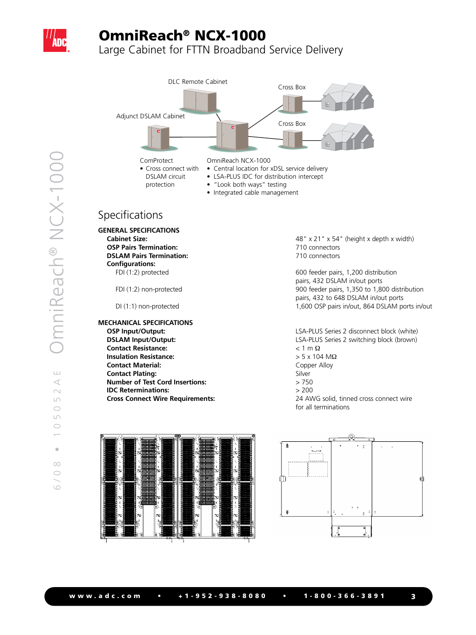 Omnireach, Ncx-1000, Large cabinet for fttn broadband service delivery | Specifications | ADC OmniReach NCX-1000 User Manual | Page 3 / 4