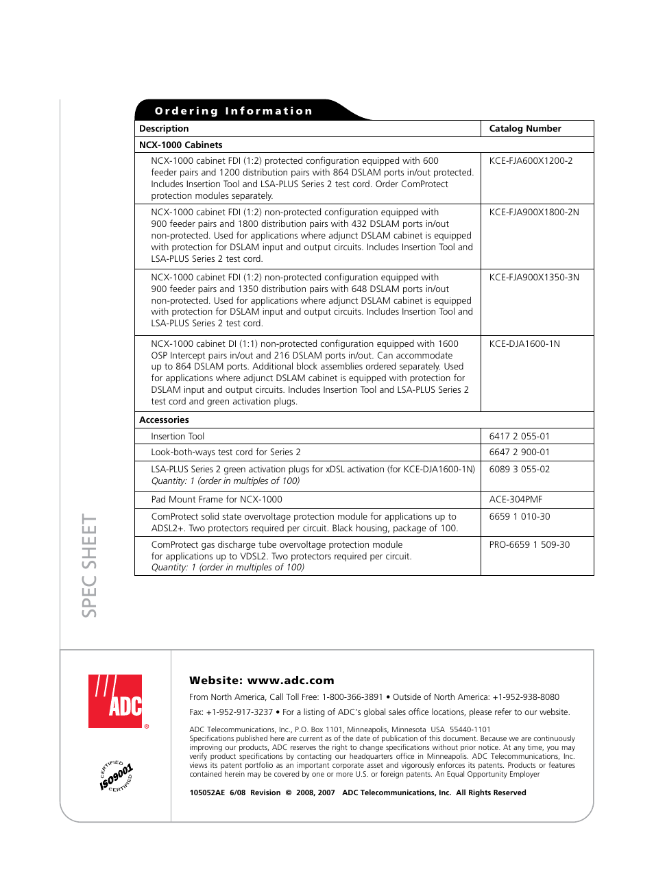 Spec sheet | ADC OmniReach NCX-1000 User Manual | Page 4 / 4
