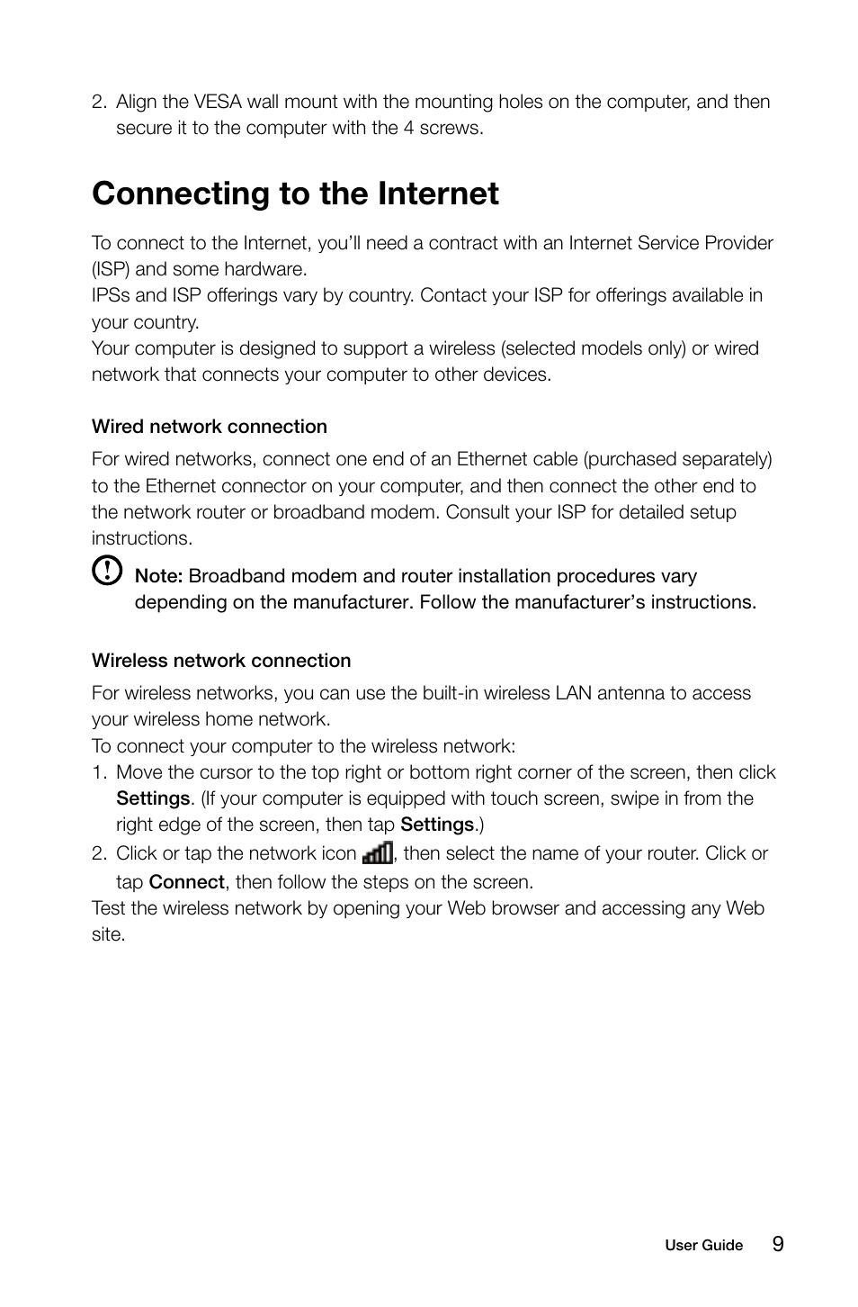 Connecting to the internet | Lenovo S20-00 All-in-One User Manual | Page 14 / 59