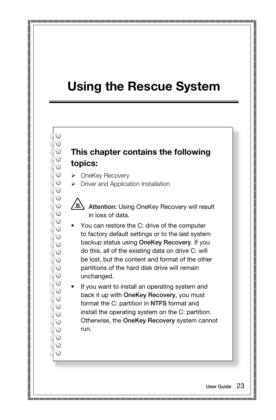 Using the rescue system, This chapter contains the following topics | Lenovo S20-00 All-in-One User Manual | Page 28 / 59