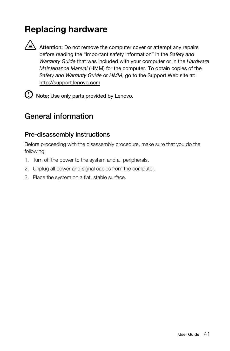 Replacing hardware, General information | Lenovo S20-00 All-in-One User Manual | Page 46 / 59