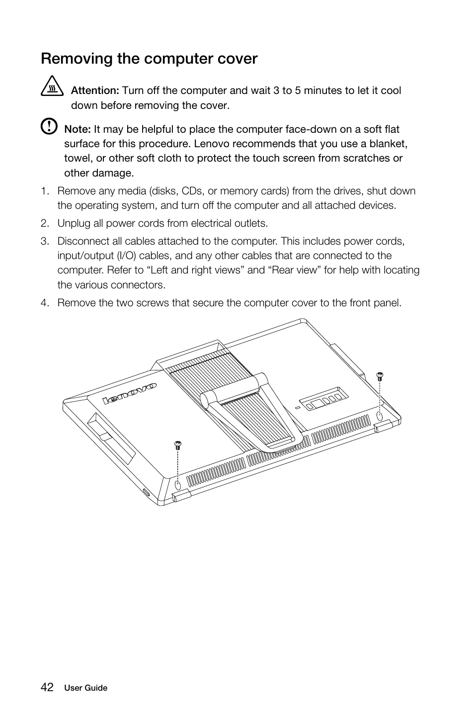 Removing the computer cover | Lenovo S20-00 All-in-One User Manual | Page 47 / 59