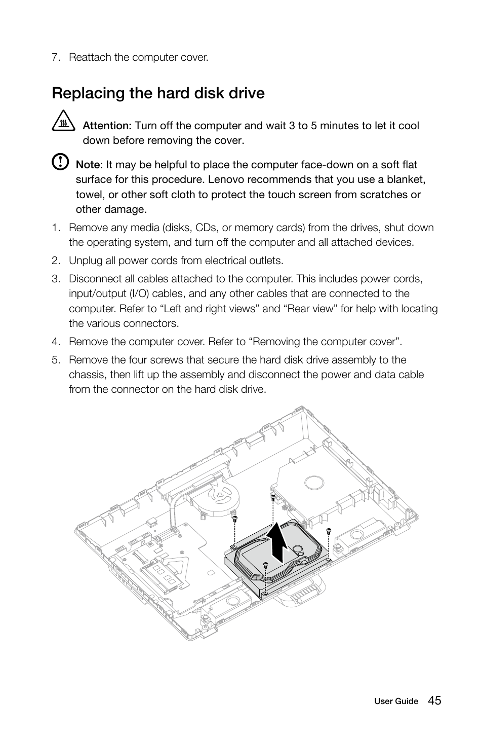 Replacing the hard disk drive | Lenovo S20-00 All-in-One User Manual | Page 50 / 59