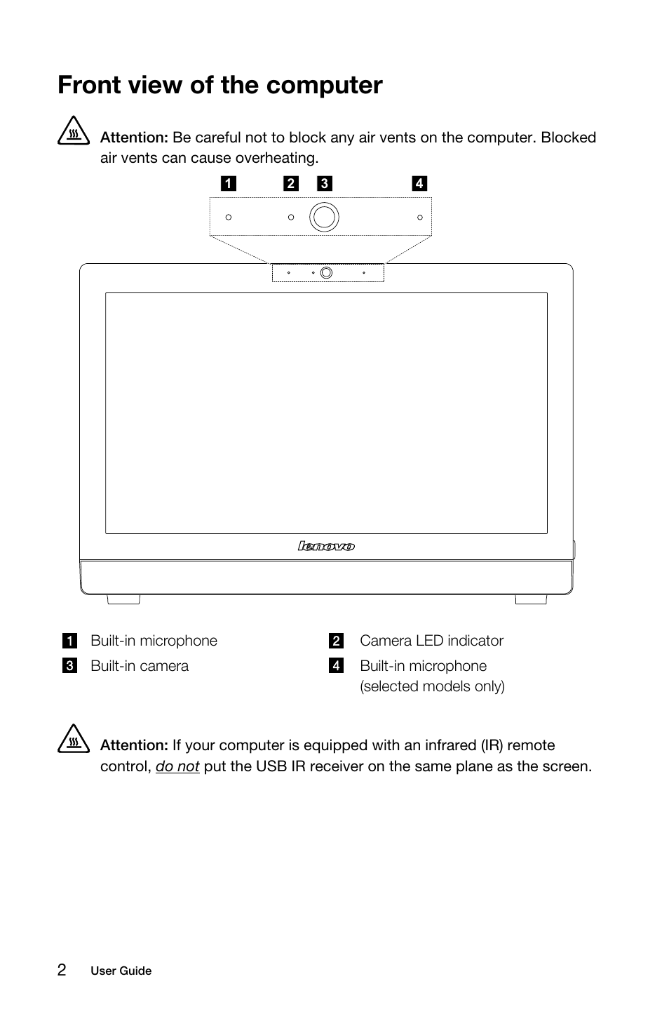 Front view of the computer | Lenovo S20-00 All-in-One User Manual | Page 7 / 59