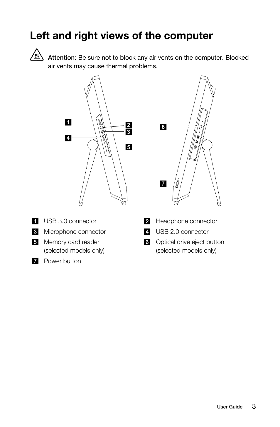 Left and right views of the computer | Lenovo S20-00 All-in-One User Manual | Page 8 / 59