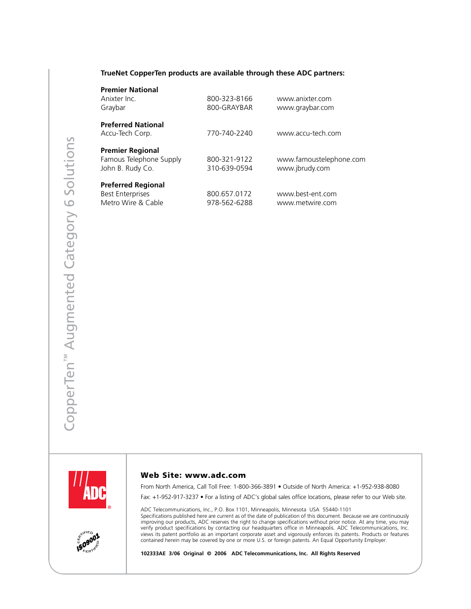 Coppert en, Augmented category 6 solutions | ADC TrueNet CopperTen Augmented Category 6 Solutions User Manual | Page 12 / 12
