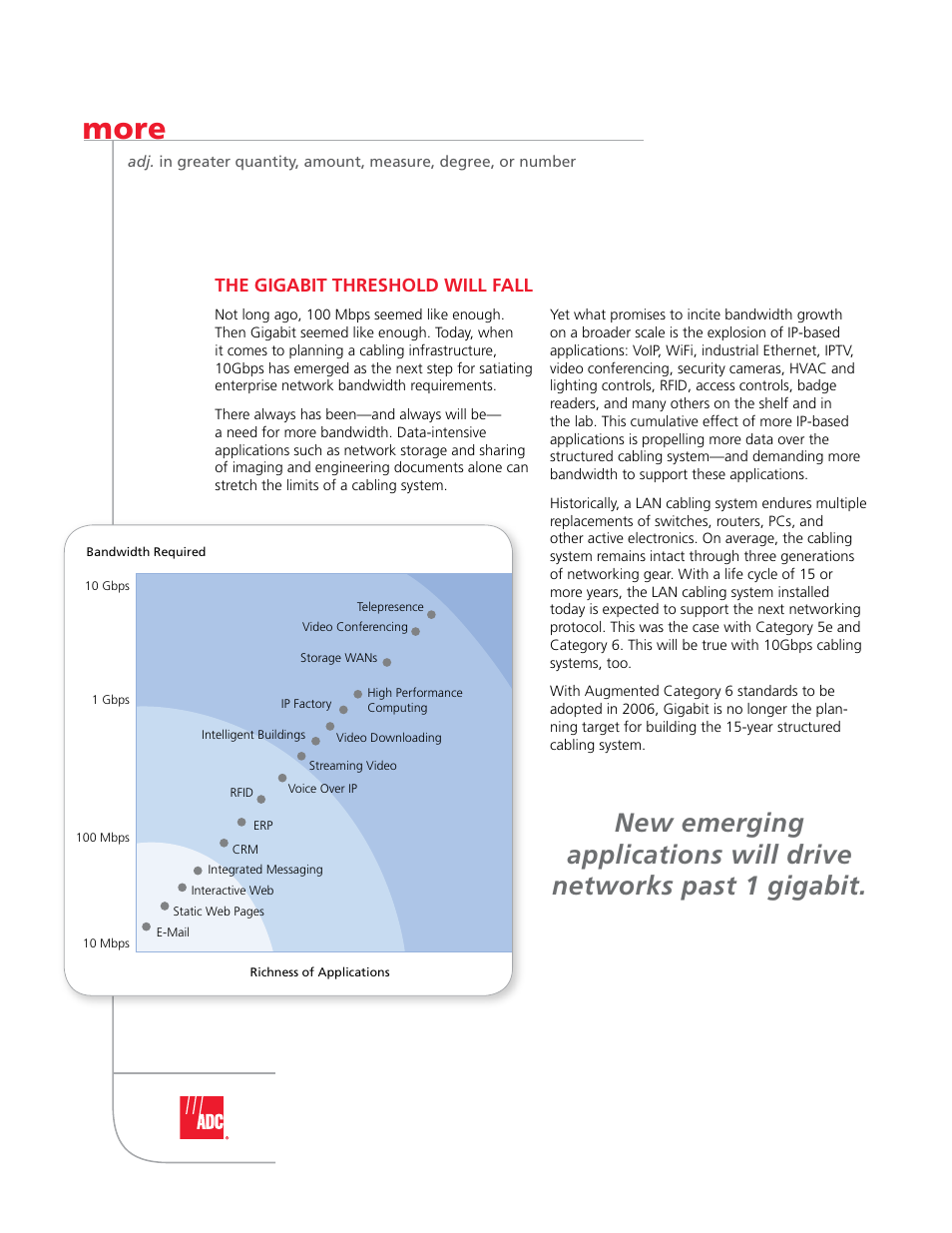 More, The gigabit threshold will fall | ADC TrueNet CopperTen Augmented Category 6 Solutions User Manual | Page 2 / 12