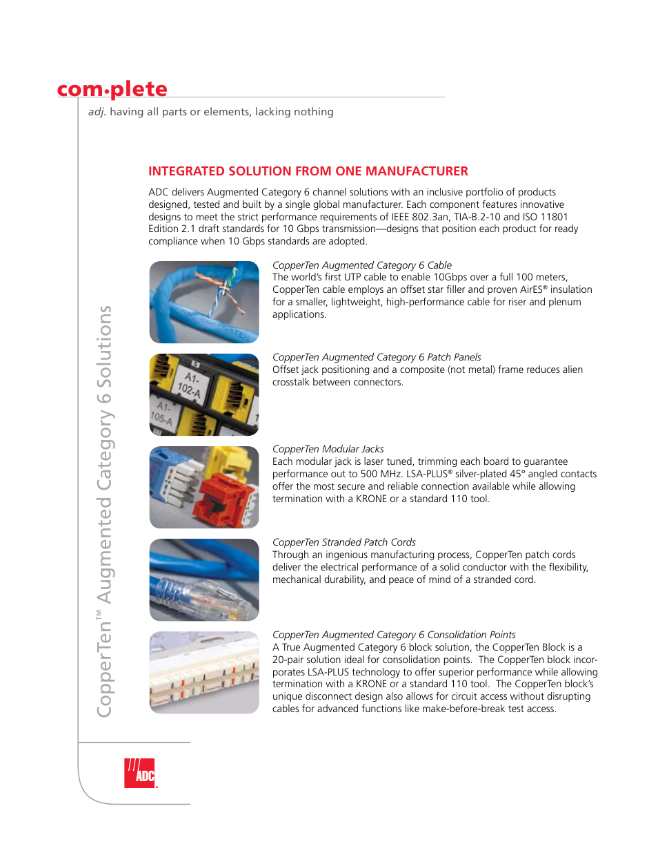 Plete, Coppert en, Augmented category 6 solutions | ADC TrueNet CopperTen Augmented Category 6 Solutions User Manual | Page 8 / 12