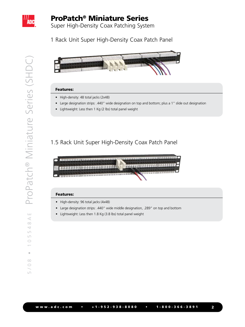 Pr opatch, Miniatur e series (shdc), Propatch | Miniature series | ADC ProPatch Miniature Series User Manual | Page 2 / 8