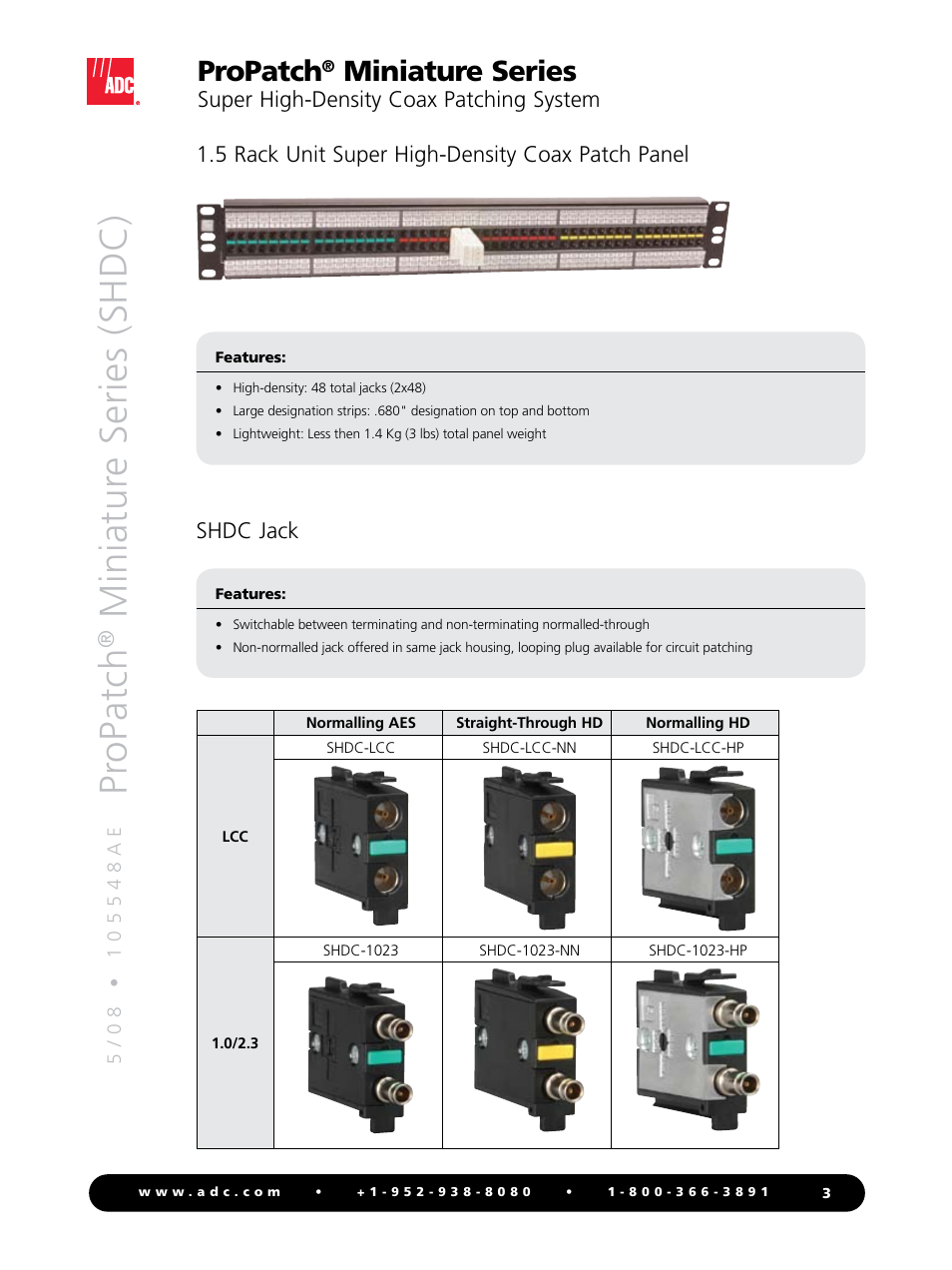 Pr opatch, Miniatur e series (shdc), Propatch | Miniature series | ADC ProPatch Miniature Series User Manual | Page 3 / 8