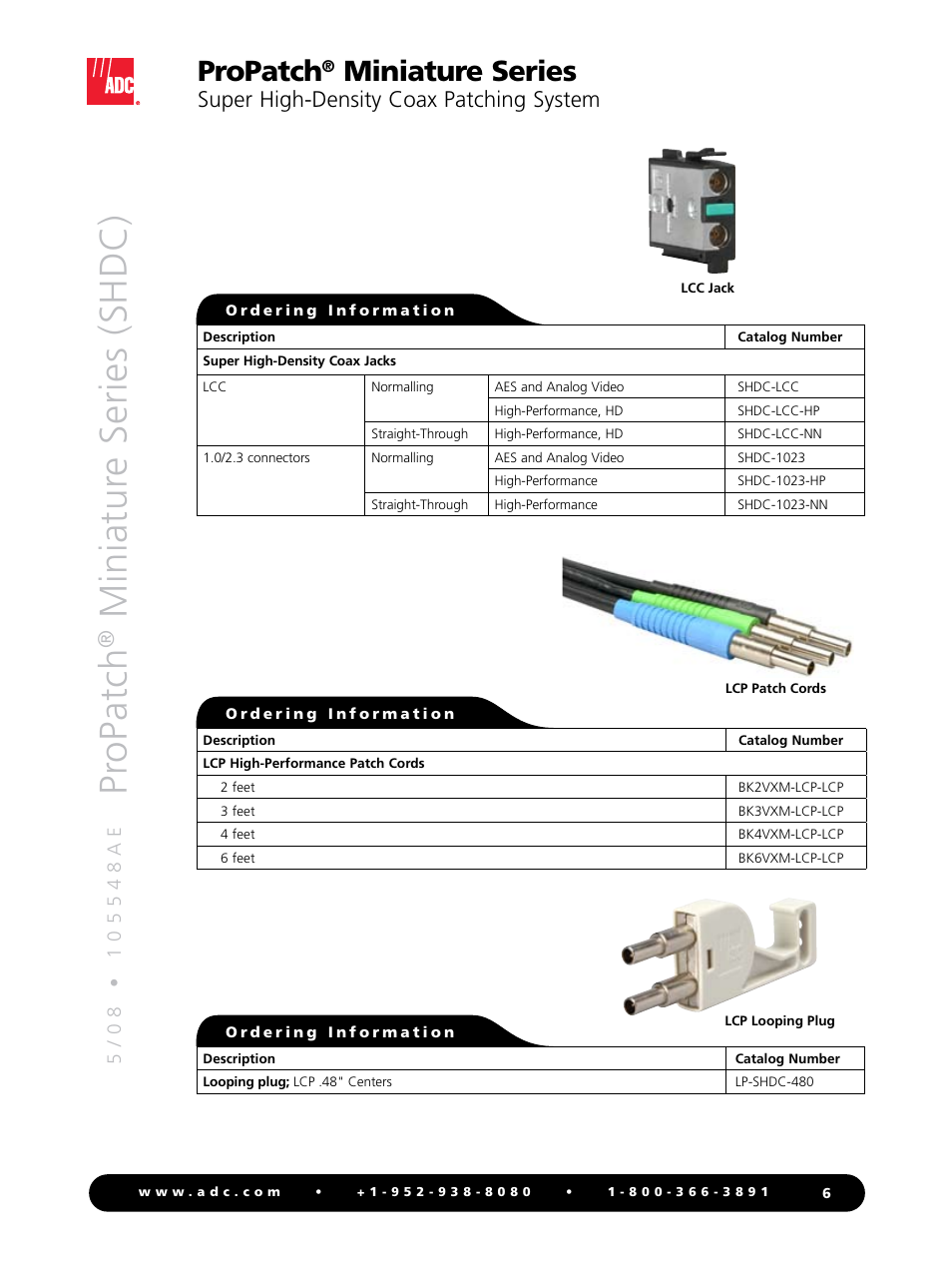 Pr opatch, Miniatur e series (shdc), Propatch | Miniature series, Super high-density coax patching system | ADC ProPatch Miniature Series User Manual | Page 6 / 8