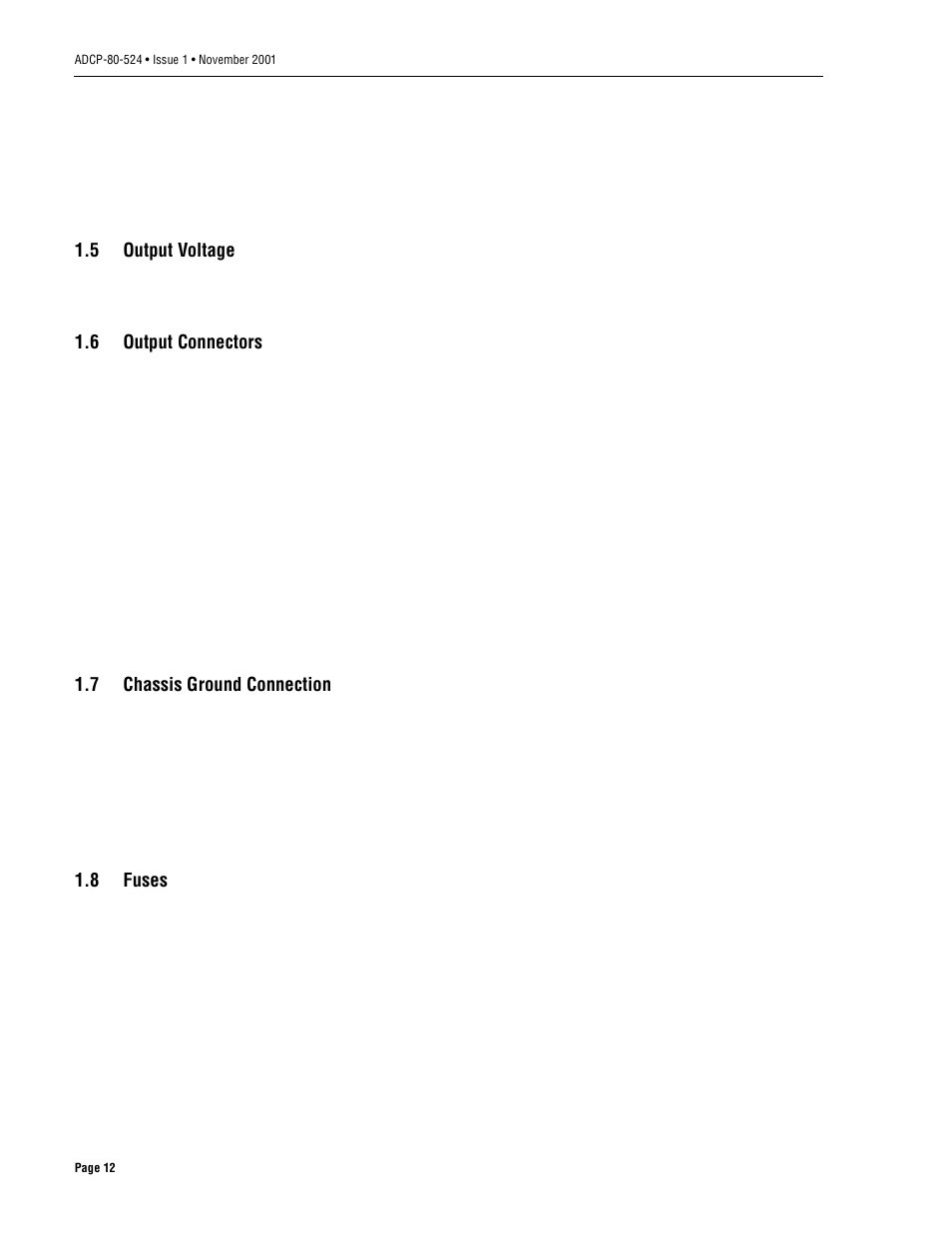 5 output voltage, 6 output connectors, 7 chassis ground connection | 8 fuses, Output voltage, Output connectors, Chassis ground connection, Fuses | ADC 70 User Manual | Page 12 / 32