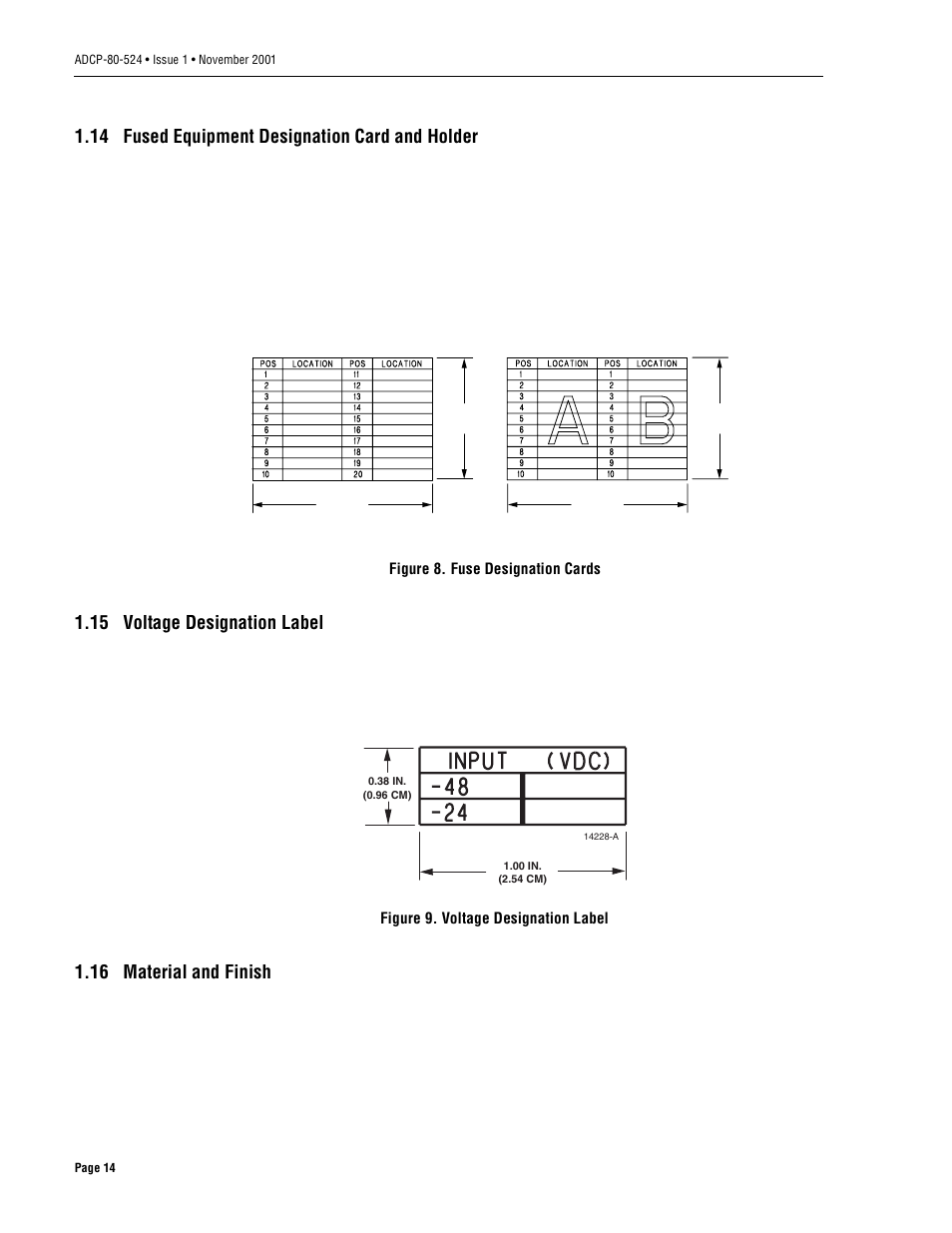 14 fused equipment designation card and holder, 15 voltage designation label, 16 material and finish | ADC 70 User Manual | Page 14 / 32