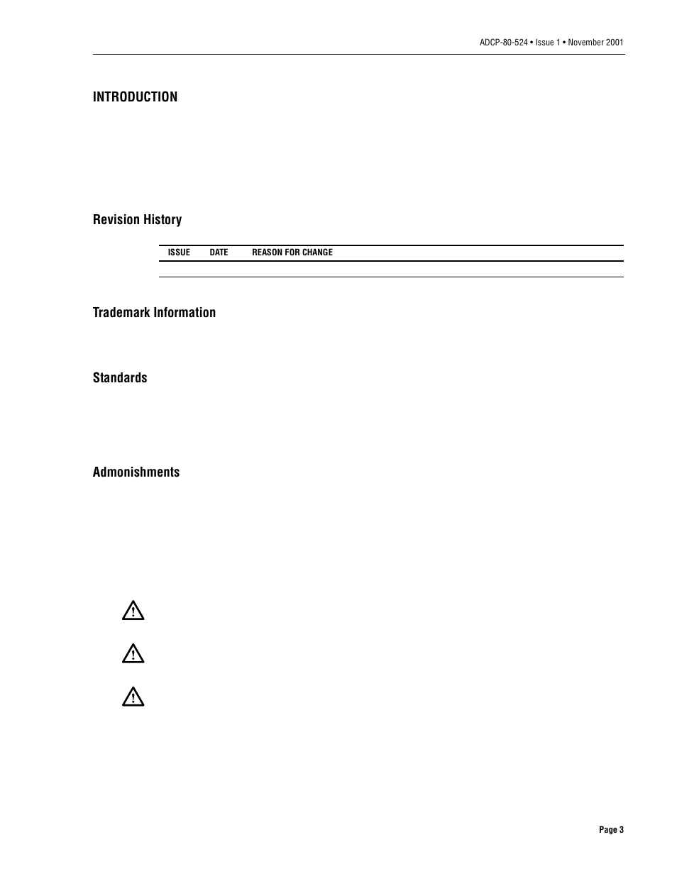 Introduction, Revision history, Trademark information | Standards, Admonishments | ADC 70 User Manual | Page 3 / 32