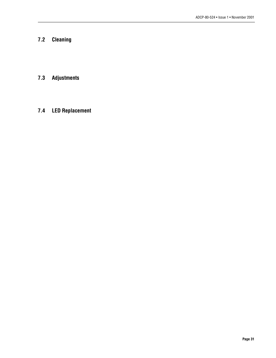 2 cleaning, 3 adjustments, 4 led replacement | Cleaning, Adjustments, Led replacement | ADC 70 User Manual | Page 31 / 32