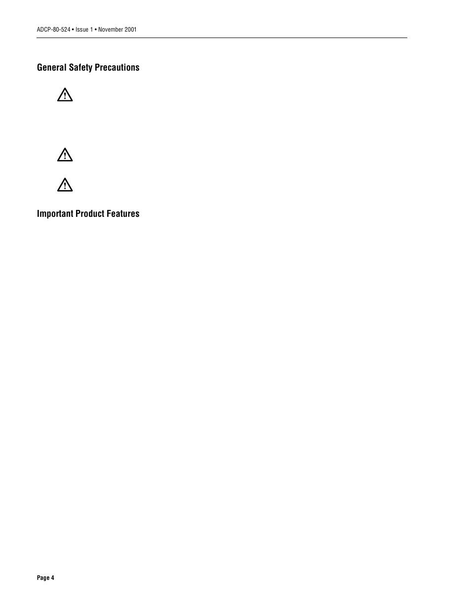 General safety precautions, Important product features | ADC 70 User Manual | Page 4 / 32