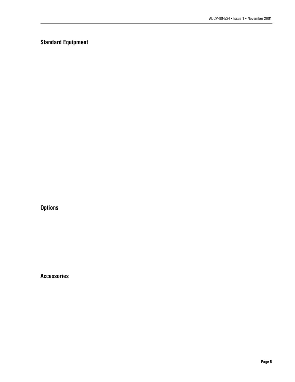 Standard equipment, Options, Accessories | ADC 70 User Manual | Page 5 / 32