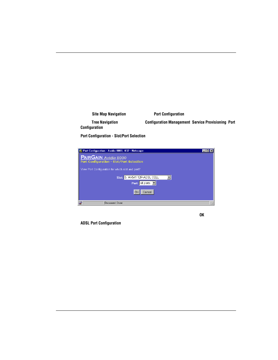 Configuring adsl service, Adsl s, Onfiguring | Ervice | ADC AVIDIA SWD4573I1 User Manual | Page 417 / 658