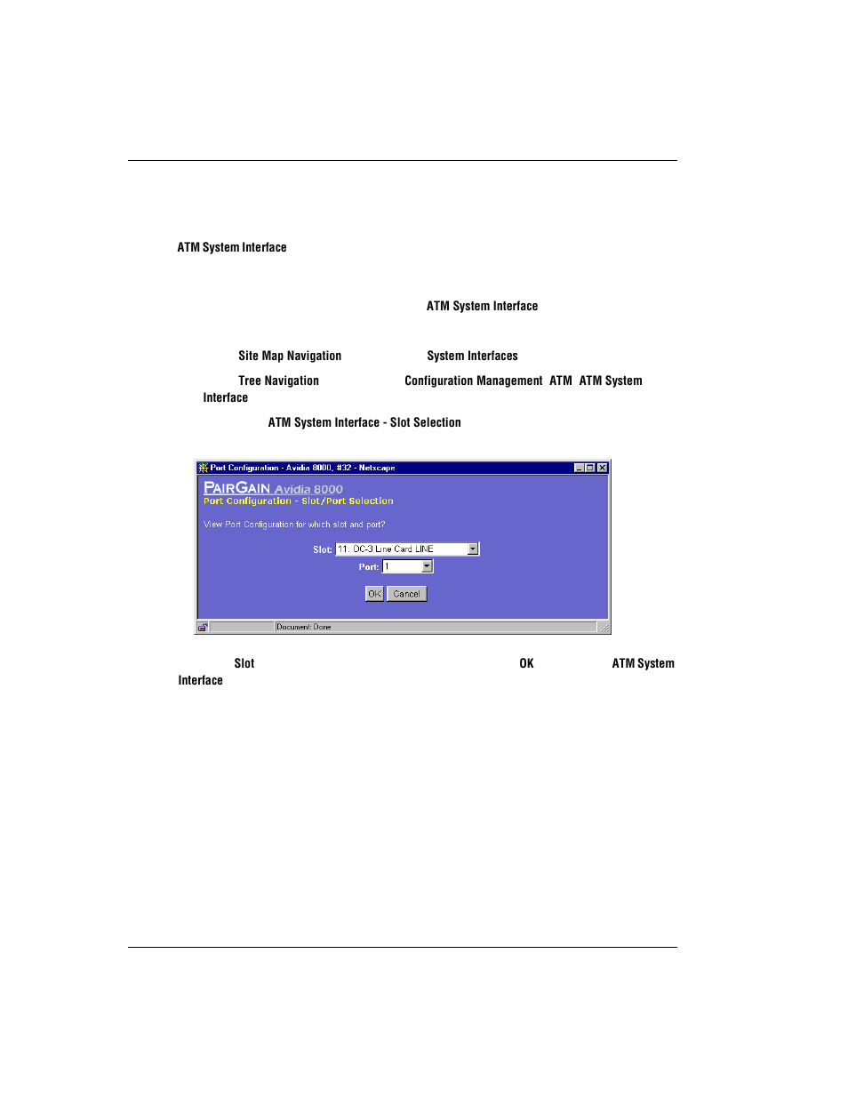 Configuring atm interface information, Atm i, Onfiguring | Nterface, Nformation | ADC AVIDIA SWD4573I1 User Manual | Page 486 / 658
