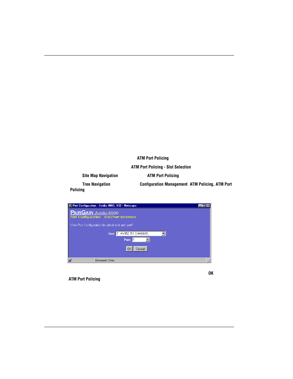 Configuring atm policing, Atm port policing, Atm p | Onfiguring, Olicing | ADC AVIDIA SWD4573I1 User Manual | Page 488 / 658