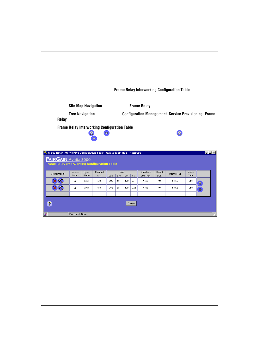 The frame relay interworking configuration table, Rame, Elay | Nterworking, Onfiguration, Able | ADC AVIDIA SWD4573I1 User Manual | Page 494 / 658