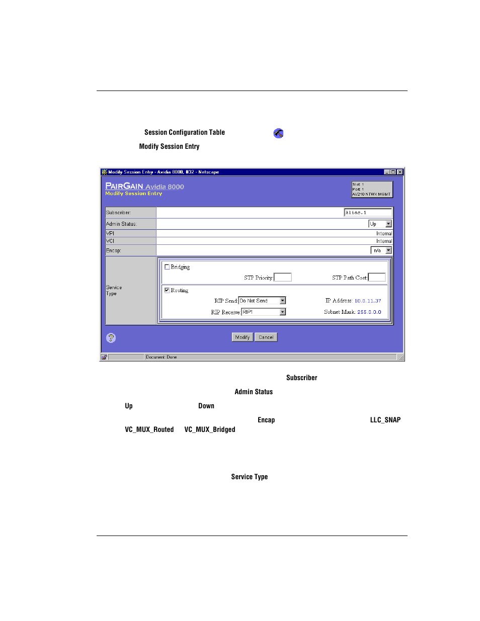 Modifying sessions | ADC AVIDIA SWD4573I1 User Manual | Page 517 / 658