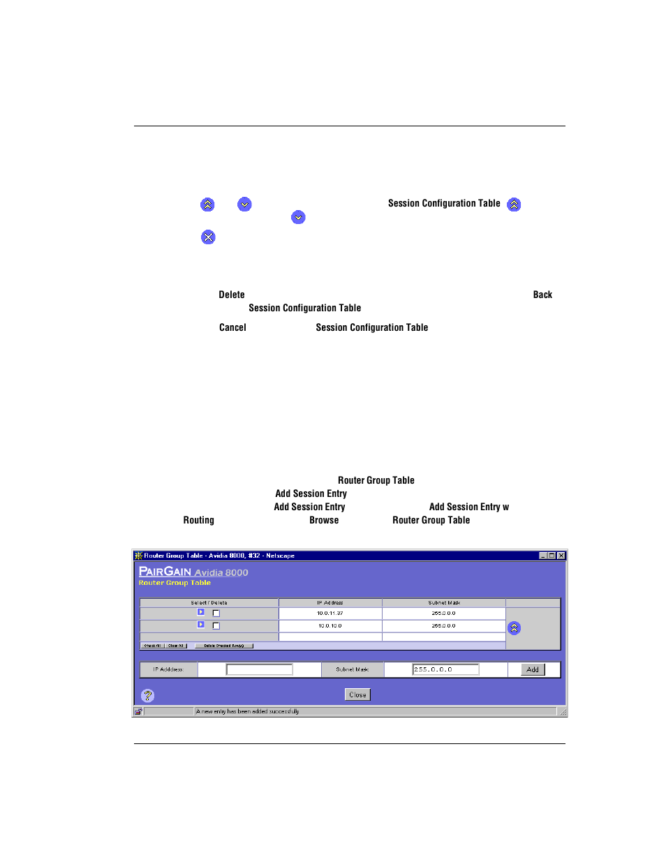 Deleting sessions, Configuring router groups, Onfiguring | Outer, Roups | ADC AVIDIA SWD4573I1 User Manual | Page 519 / 658
