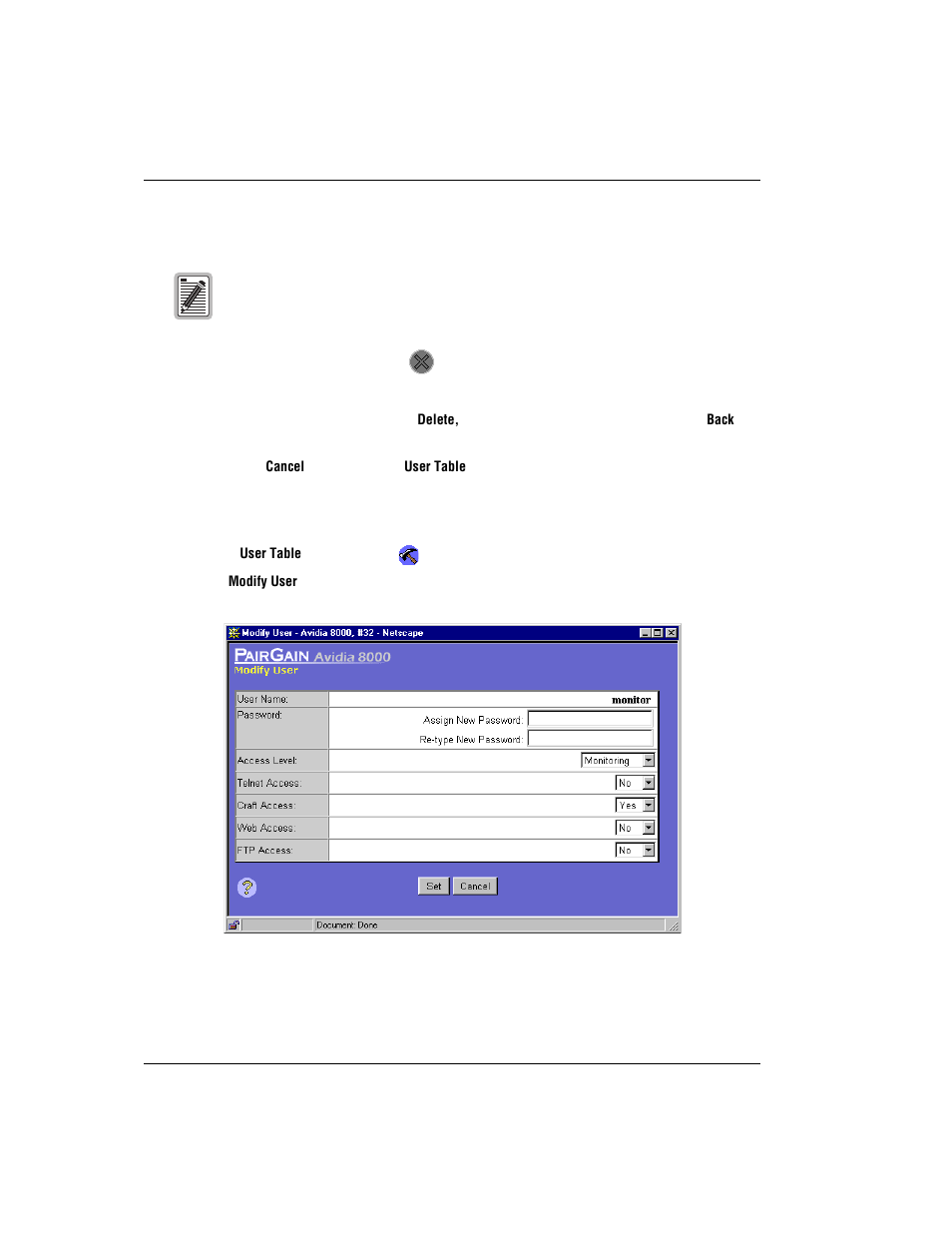 Deleting user accounts, Modifying user accounts | ADC AVIDIA SWD4573I1 User Manual | Page 610 / 658