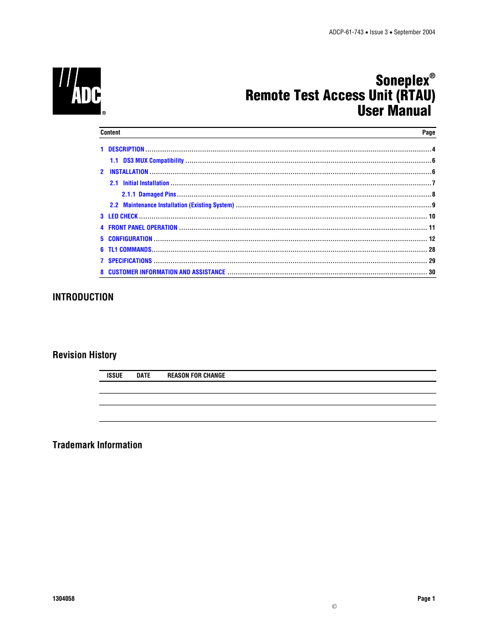 ADC Soneplex P-61-743 User Manual | 30 pages