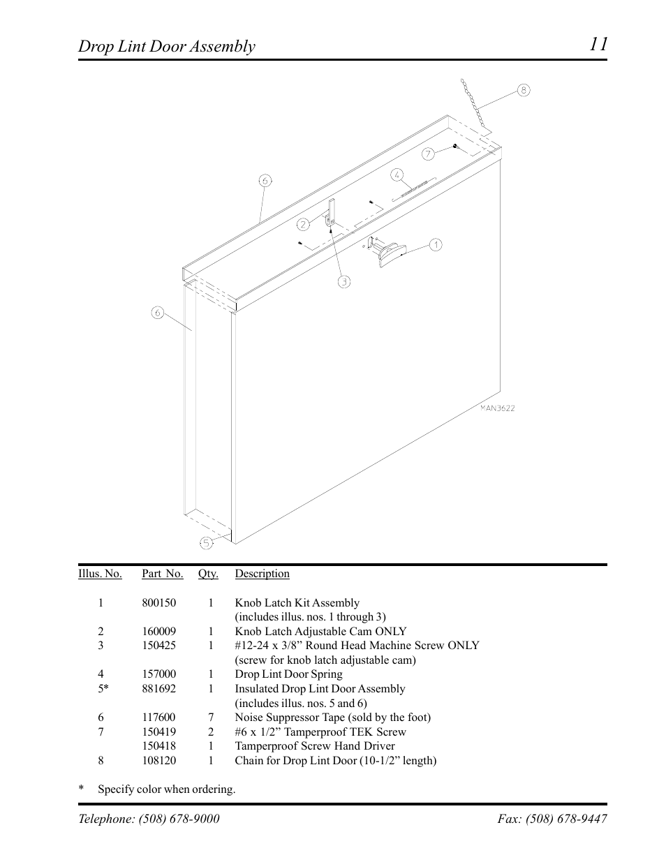 Drop lint door assembly | ADC ML-75 User Manual | Page 13 / 46