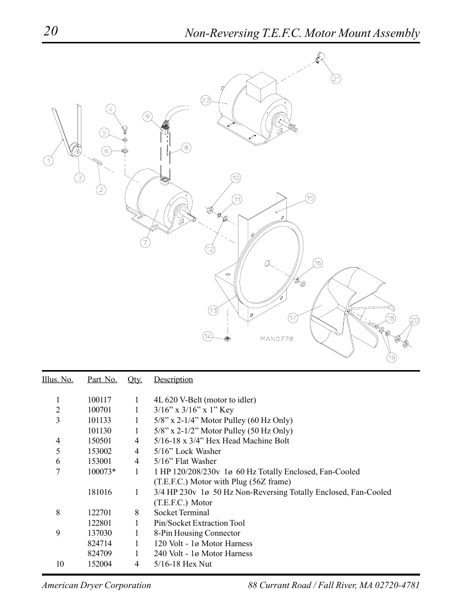 Non-reversing t.e.f.c. motor mount assembly , 21, Non-reversing t.e.f.c. motor mount assembly | ADC ML-75 User Manual | Page 22 / 46