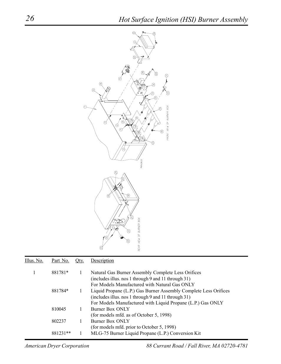 Hot surface ignition (hsi) burner assembly , 27, Hot surface ignition (hsi) burner assembly | ADC ML-75 User Manual | Page 28 / 46