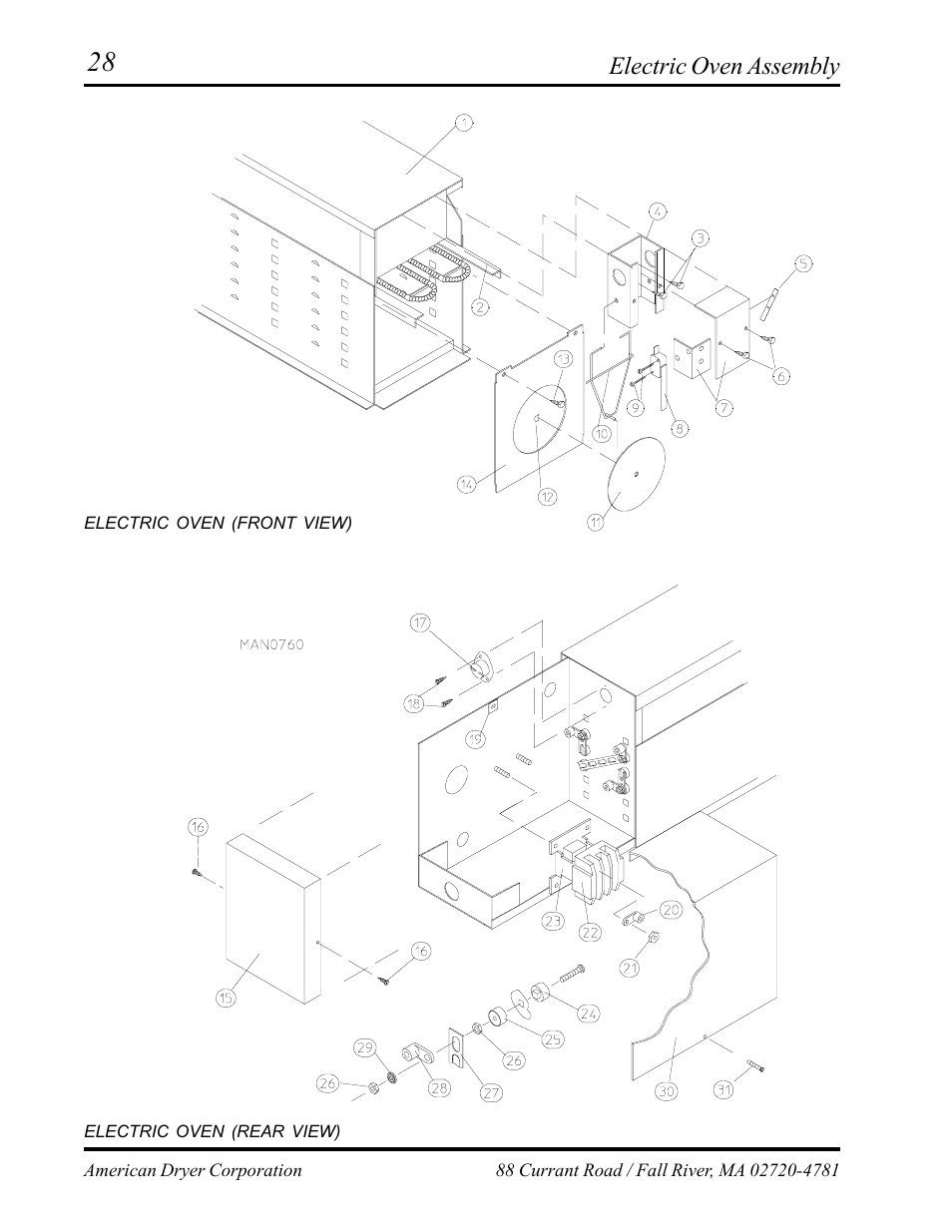 Electric oven assembly , 29, Electric oven assembly | ADC ML-75 User Manual | Page 30 / 46