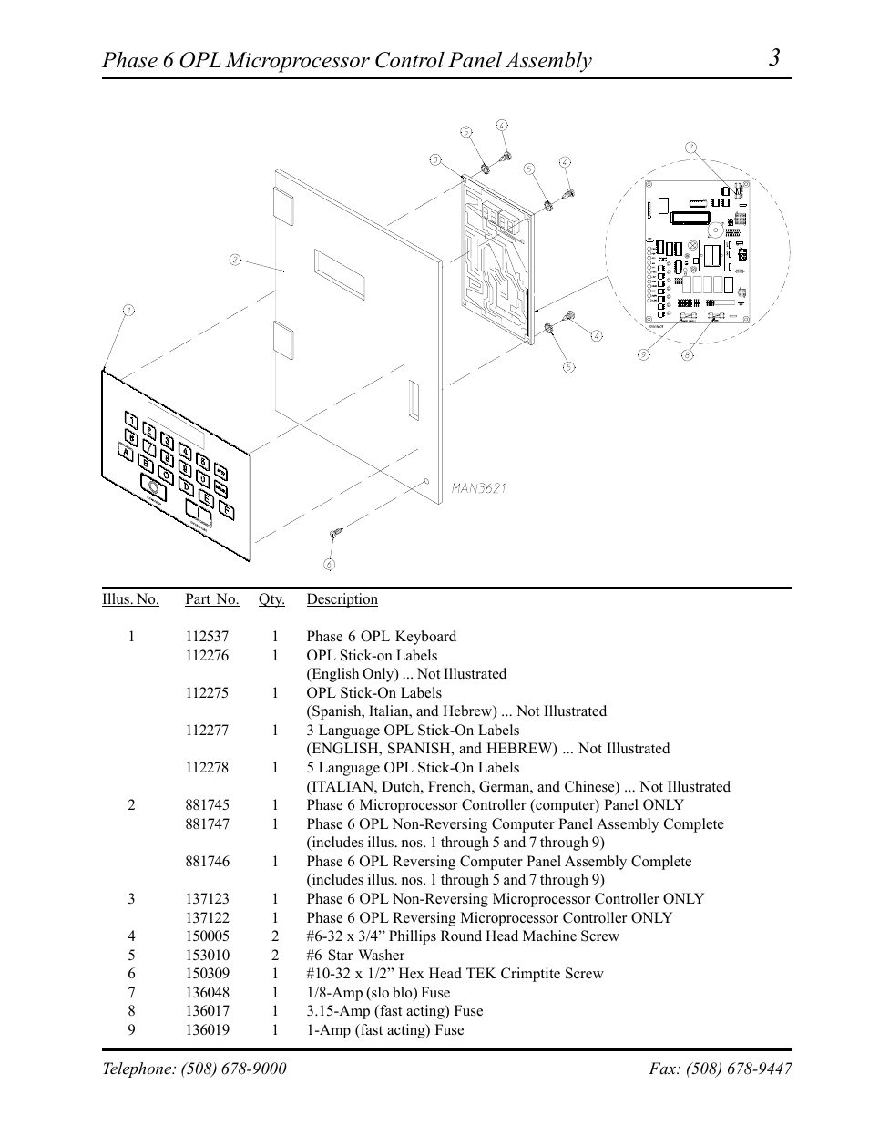 Phase 6 opl microprocessor control panel assembly | ADC ML-75 User Manual | Page 5 / 46