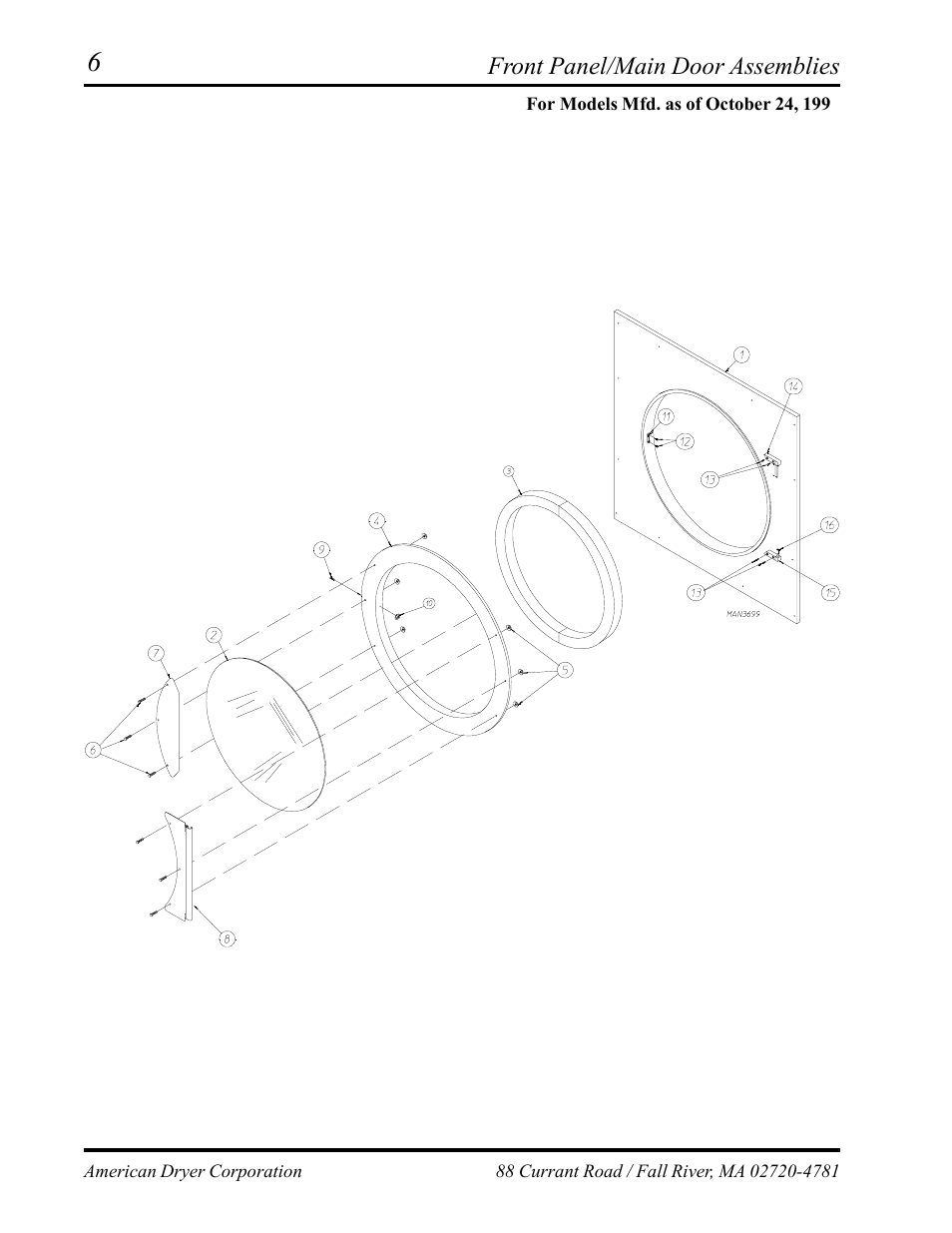 Front panel/main door assemblies, For models mfd. as of october 24, 1997 | ADC ML-75 User Manual | Page 8 / 46